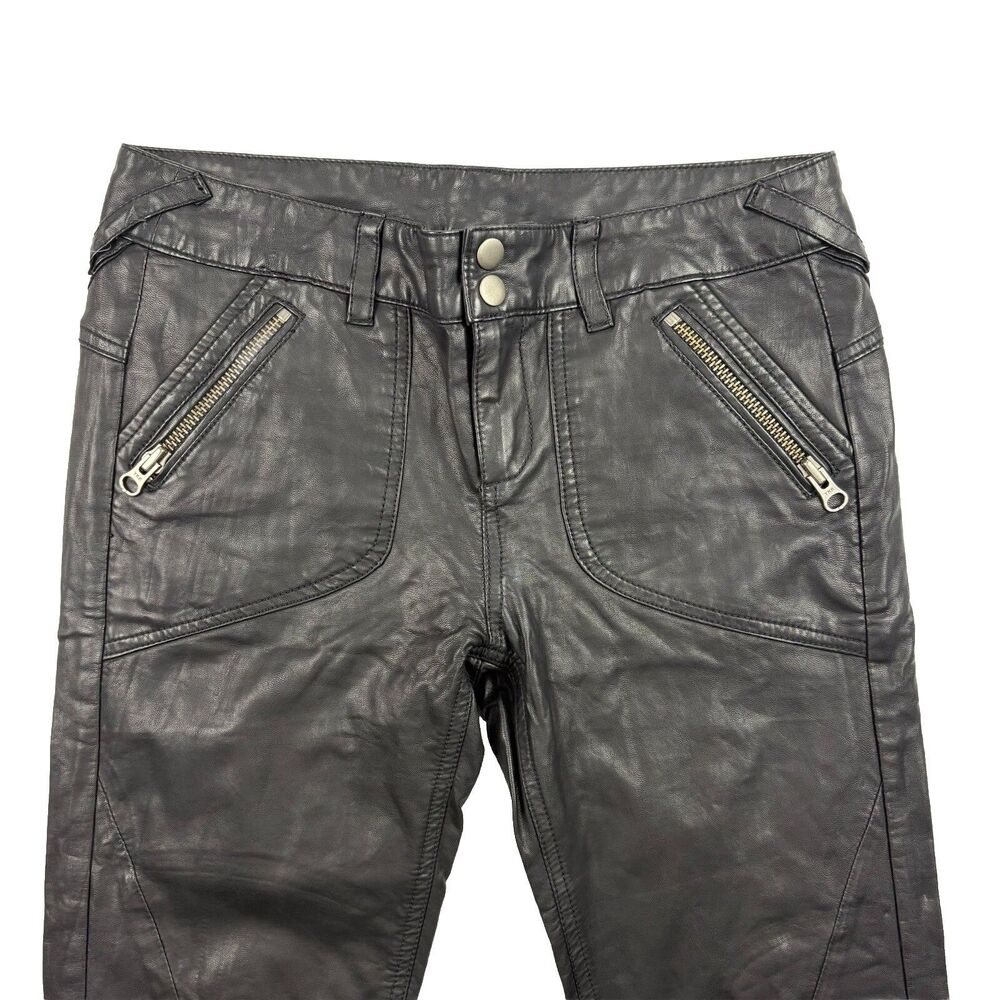 Free People Faux Vegan Leather Moto Pants Womens 0 Black Zip Pockets Zip Ankle
